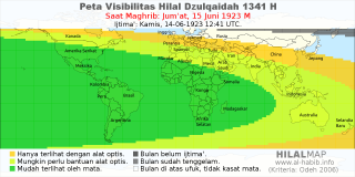 HilalMap: Peta Visibilitas Hilal Dzulqaidah 1341 H: rukyat tanggal 1923-6-15 M