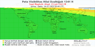 HilalMap: Peta Visibilitas Hilal Dzulhijjah 1341 H: rukyat tanggal 1923-7-15 M