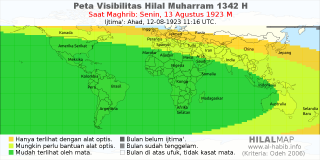 HilalMap: Peta Visibilitas Hilal Muharram 1342 H: rukyat tanggal 1923-8-13 M