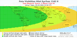 HilalMap: Peta Visibilitas Hilal Syaban 1342 H: rukyat tanggal 1924-3-6 M