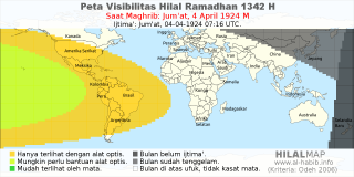 HilalMap: Peta Visibilitas Hilal Ramadhan 1342 H: rukyat tanggal 1924-4-4 M