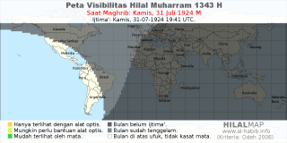 HilalMap: Peta Visibilitas Hilal Muharram 1343 H: rukyat tanggal 1924-7-31 M