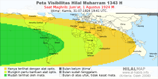 HilalMap: Peta Visibilitas Hilal Muharram 1343 H: rukyat tanggal 1924-8-1 M