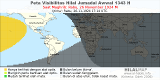 HilalMap: Peta Visibilitas Hilal Jumadal-Awwal 1343 H: rukyat tanggal 1924-11-26 M
