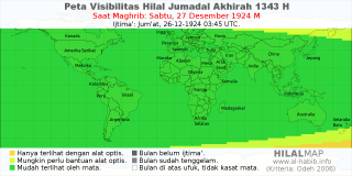 HilalMap: Peta Visibilitas Hilal Jumadal-Akhirah 1343 H: rukyat tanggal 1924-12-27 M