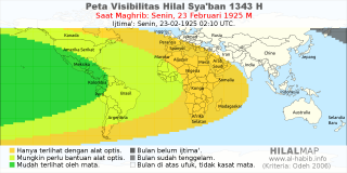 HilalMap: Peta Visibilitas Hilal Syaban 1343 H: rukyat tanggal 1925-2-23 M