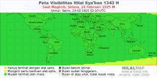 HilalMap: Peta Visibilitas Hilal Syaban 1343 H: rukyat tanggal 1925-2-24 M