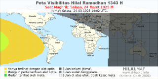 HilalMap: Peta Visibilitas Hilal Ramadhan 1343 H: rukyat tanggal 1925-3-24 M