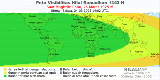 HilalMap: Peta Visibilitas Hilal Ramadhan 1343 H: rukyat tanggal 1925-3-25 M