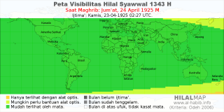 HilalMap: Peta Visibilitas Hilal Syawwal 1343 H: rukyat tanggal 1925-4-24 M