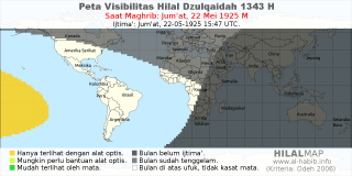 HilalMap: Peta Visibilitas Hilal Dzulqaidah 1343 H: rukyat tanggal 1925-5-22 M