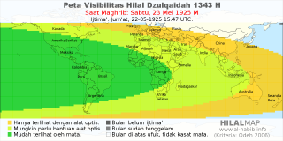 HilalMap: Peta Visibilitas Hilal Dzulqaidah 1343 H: rukyat tanggal 1925-5-23 M