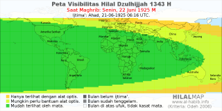 HilalMap: Peta Visibilitas Hilal Dzulhijjah 1343 H: rukyat tanggal 1925-6-22 M