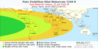 HilalMap: Peta Visibilitas Hilal Muharram 1344 H: rukyat tanggal 1925-7-21 M