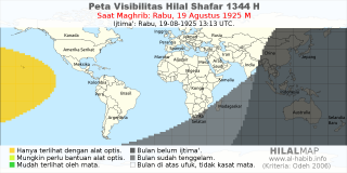 HilalMap: Peta Visibilitas Hilal Shafar 1344 H: rukyat tanggal 1925-8-19 M