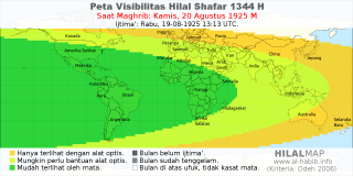 HilalMap: Peta Visibilitas Hilal Shafar 1344 H: rukyat tanggal 1925-8-20 M