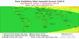 HilalMap: Peta Visibilitas Hilal Jumadal-Awwal 1344 H: rukyat tanggal 1925-11-17 M