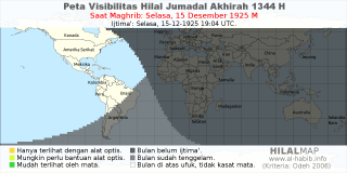 HilalMap: Peta Visibilitas Hilal Jumadal-Akhirah 1344 H: rukyat tanggal 1925-12-15 M