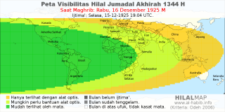 HilalMap: Peta Visibilitas Hilal Jumadal-Akhirah 1344 H: rukyat tanggal 1925-12-16 M