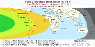 HilalMap: Peta Visibilitas Hilal Rajab 1344 H: rukyat tanggal 1926-1-14 M