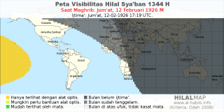 HilalMap: Peta Visibilitas Hilal Syaban 1344 H: rukyat tanggal 1926-2-12 M
