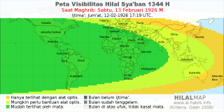 HilalMap: Peta Visibilitas Hilal Syaban 1344 H: rukyat tanggal 1926-2-13 M