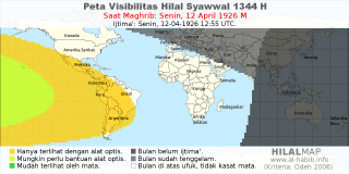 HilalMap: Peta Visibilitas Hilal Syawwal 1344 H: rukyat tanggal 1926-4-12 M