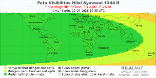 HilalMap: Peta Visibilitas Hilal Syawwal 1344 H: rukyat tanggal 1926-4-13 M