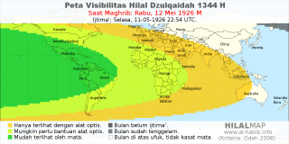 HilalMap: Peta Visibilitas Hilal Dzulqaidah 1344 H: rukyat tanggal 1926-5-12 M