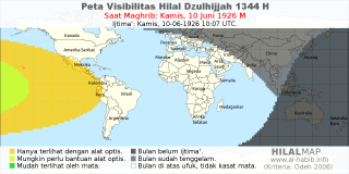 HilalMap: Peta Visibilitas Hilal Dzulhijjah 1344 H: rukyat tanggal 1926-6-10 M