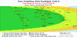 HilalMap: Peta Visibilitas Hilal Dzulhijjah 1344 H: rukyat tanggal 1926-6-11 M