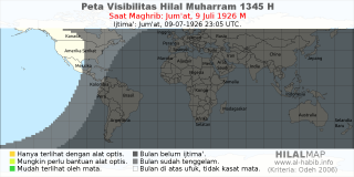 HilalMap: Peta Visibilitas Hilal Muharram 1345 H: rukyat tanggal 1926-7-9 M