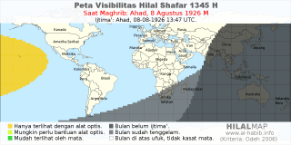 HilalMap: Peta Visibilitas Hilal Shafar 1345 H: rukyat tanggal 1926-8-8 M