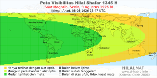 HilalMap: Peta Visibilitas Hilal Shafar 1345 H: rukyat tanggal 1926-8-9 M