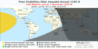 HilalMap: Peta Visibilitas Hilal Jumadal-Awwal 1345 H: rukyat tanggal 1926-11-5 M
