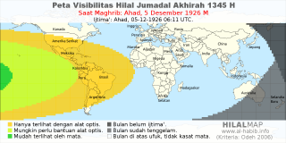 HilalMap: Peta Visibilitas Hilal Jumadal-Akhirah 1345 H: rukyat tanggal 1926-12-5 M
