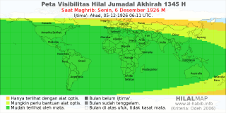 HilalMap: Peta Visibilitas Hilal Jumadal-Akhirah 1345 H: rukyat tanggal 1926-12-6 M