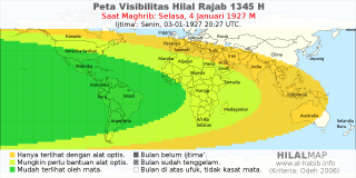 HilalMap: Peta Visibilitas Hilal Rajab 1345 H: rukyat tanggal 1927-1-4 M