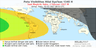 HilalMap: Peta Visibilitas Hilal Syaban 1345 H: rukyat tanggal 1927-2-2 M