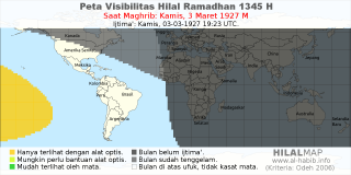 HilalMap: Peta Visibilitas Hilal Ramadhan 1345 H: rukyat tanggal 1927-3-3 M