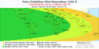 HilalMap: Peta Visibilitas Hilal Ramadhan 1345 H: rukyat tanggal 1927-3-4 M