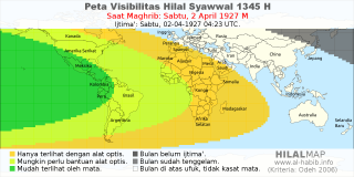 HilalMap: Peta Visibilitas Hilal Syawwal 1345 H: rukyat tanggal 1927-4-2 M