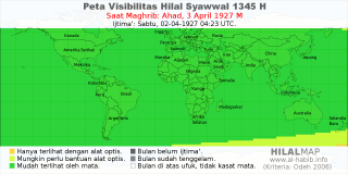 HilalMap: Peta Visibilitas Hilal Syawwal 1345 H: rukyat tanggal 1927-4-3 M