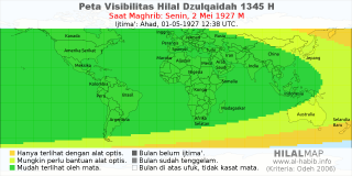 HilalMap: Peta Visibilitas Hilal Dzulqaidah 1345 H: rukyat tanggal 1927-5-2 M