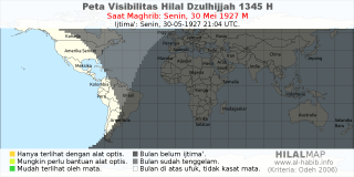 HilalMap: Peta Visibilitas Hilal Dzulhijjah 1345 H: rukyat tanggal 1927-5-30 M