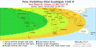 HilalMap: Peta Visibilitas Hilal Dzulhijjah 1345 H: rukyat tanggal 1927-5-31 M