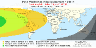 HilalMap: Peta Visibilitas Hilal Muharram 1346 H: rukyat tanggal 1927-6-29 M
