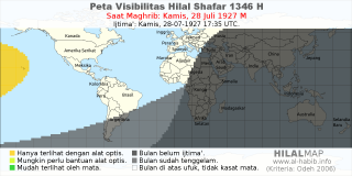 HilalMap: Peta Visibilitas Hilal Shafar 1346 H: rukyat tanggal 1927-7-28 M