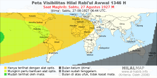 HilalMap: Peta Visibilitas Hilal Rabiul-Awwal 1346 H: rukyat tanggal 1927-8-27 M