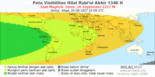 HilalMap: Peta Visibilitas Hilal Rabiul-Akhir 1346 H: rukyat tanggal 1927-9-26 M